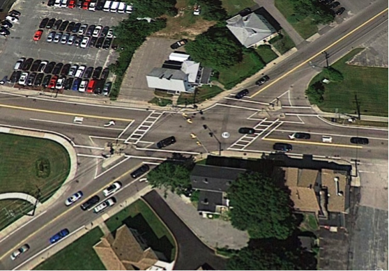 Aerial photograph of East Central Street at King Street and Chestnut Street.